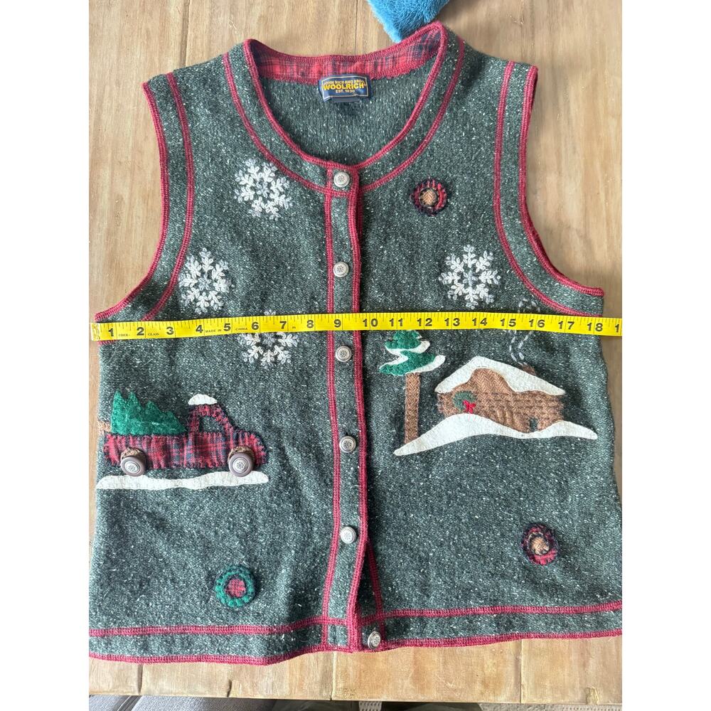 Woolrich Women Holiday Sweater Vest S Green Lambs‎ Wool Plaid Grandmacore - Picture 3 of 6